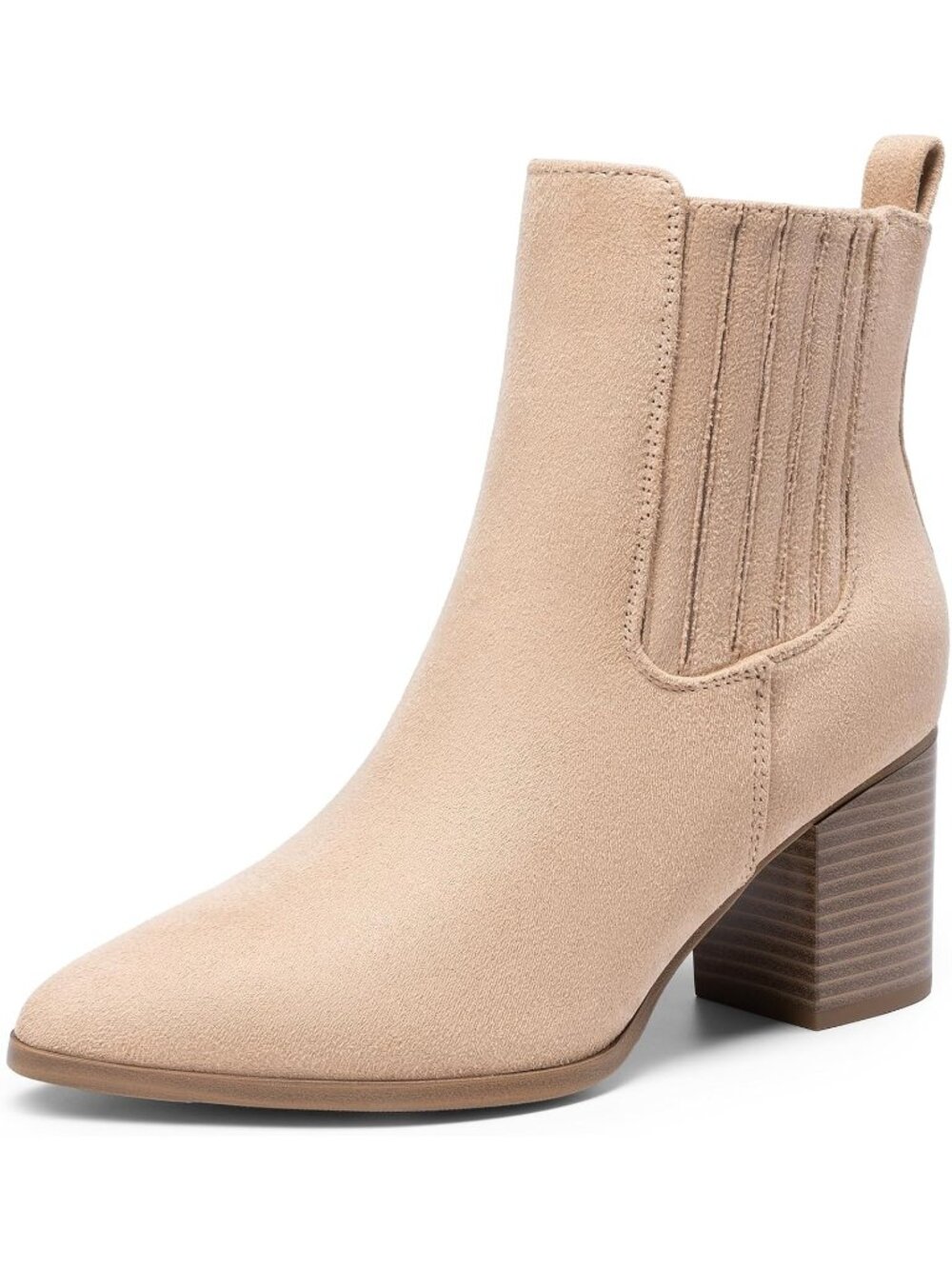 Women's Sand Pointed Toe Faux Suede Comfortable Chunky Block Heel Ankle Boots
